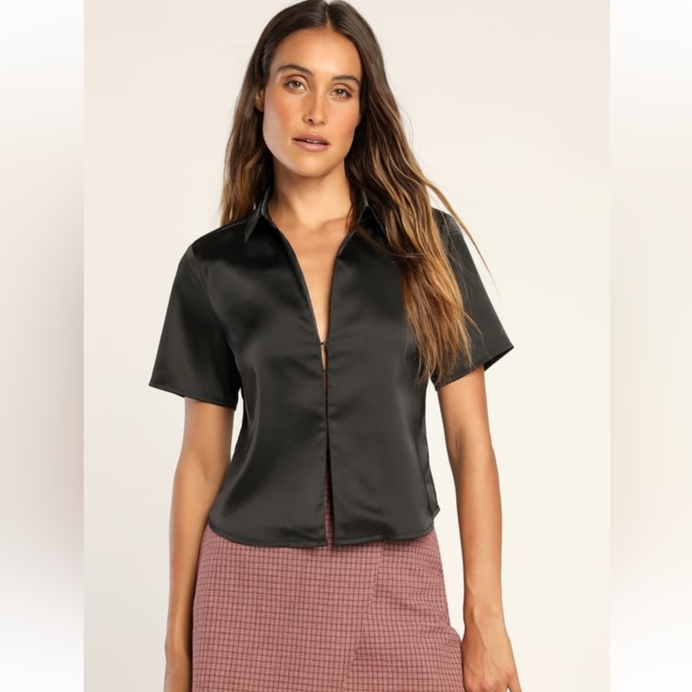 NWT - Black Satin Hook and Eye Top